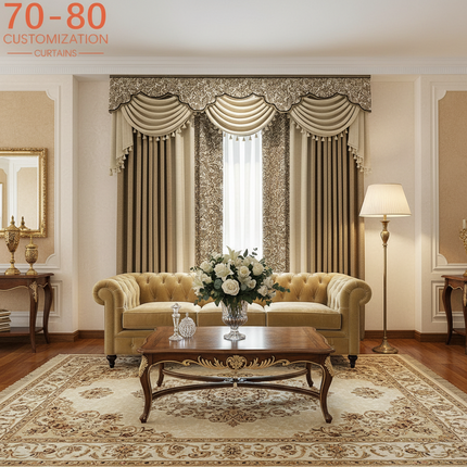 70/80's Vintage French Jacquard Chenille Curtains - Thickened, Custom Pillowcases & Shams vintage-french-jacquard-beige-thickened-chenille-curtains-for-living-room-bedroom-balcony-french-window-customized-valance