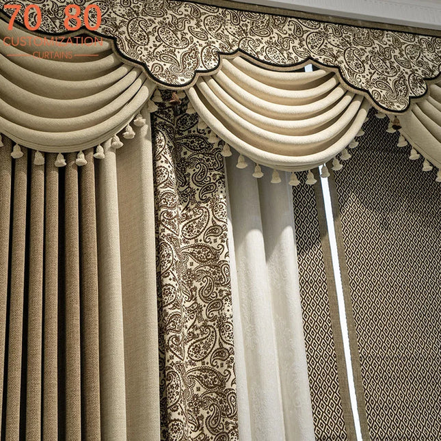 Vintage French Jacquard Beige Thickened Chenille Curtains for Living Room Bedroom Balcony French Window Customized Valance vintage-french-jacquard-beige-thickened-chenille-curtains-for-living-room-bedroom-balcony-french-window-customized-valance
