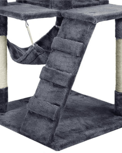 Premium Charcoal Grey Cat Tower Playground with Interactive Features - Ultimate Feline Retreat