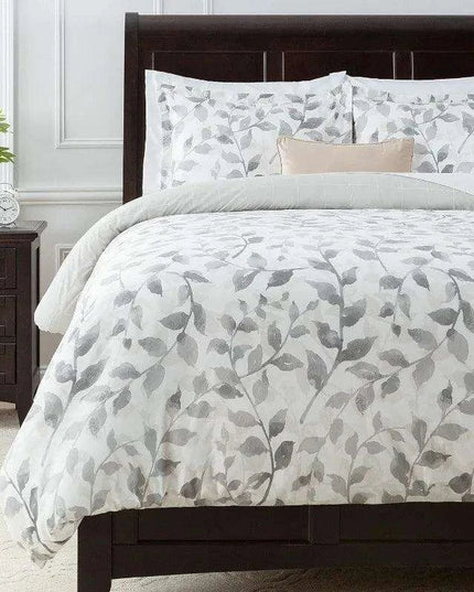 Serene Twin-Sized Botanical Leaf Design Duvet Cover and Pillow Sham Set