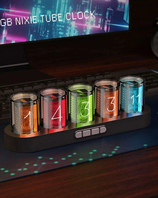 Customizable RGB LED Nixie Tube Clock - Luxurious Gift for Gamers and Stylish Desktop Decor