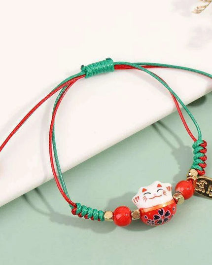 Charming Red Cord Lucky Cat Bracelet - A Thoughtful Gift for Women and Girls