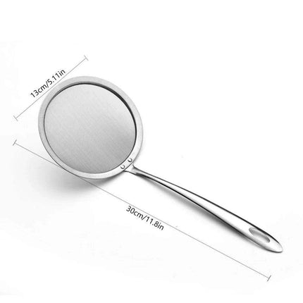 Japanese Stainless Steel Fine Mesh Skimmer Ladle with Extended Handle for Safe Oil and Steam Handling