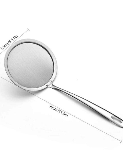 Japanese Stainless Steel Fine Mesh Skimmer Ladle with Extended Handle for Safe Oil and Steam Handling