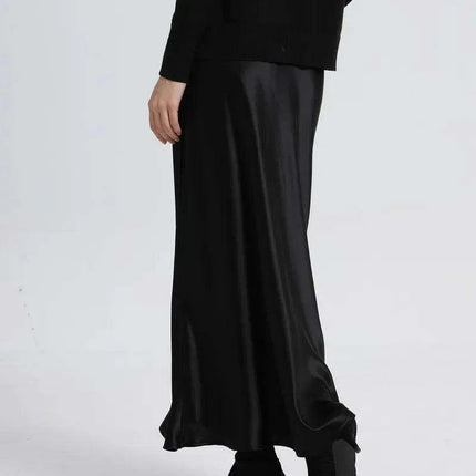 Chic Loose Knitting Top and Luxurious Acetate Satin Skirt Set for Women