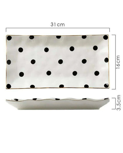 Elegant Gold-Trimmed Polka Dot Ceramic Dining Set for Sophisticated Entertaining