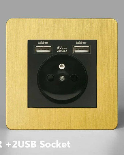 Luxurious Gold Dimmer Switch Set with USB Charging Port - Perfect for French/EU Plugs