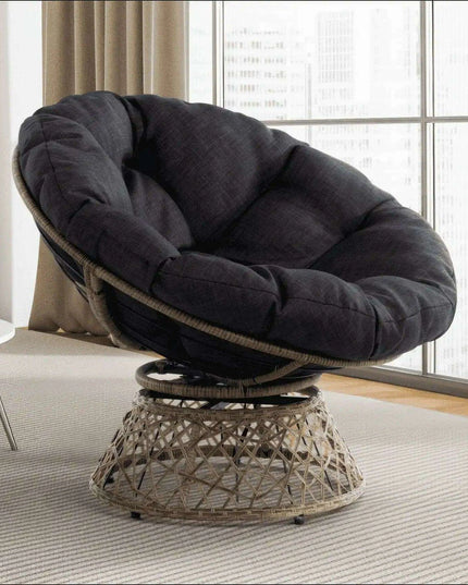 Luxurious 360° Swivel Wicker Papasan Chair with Plush Cushion and Metal Frame