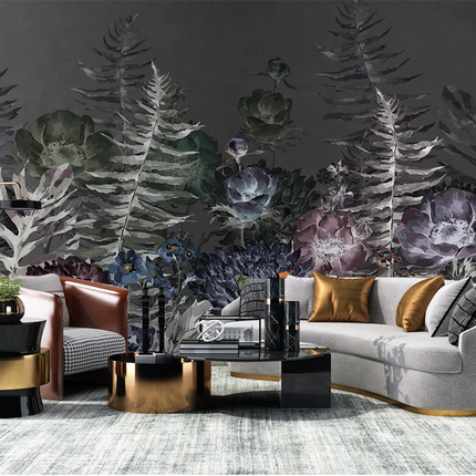 Dark Botanical Floral Mural Wallpaper — Custom Size | Très Élite