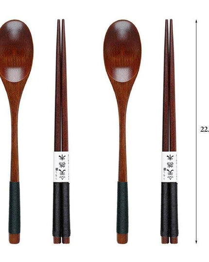 Stylish Wooden Utensil Collection: Premium Long Handle Soup Spoon & Elegant Chopsticks for Authentic Asian Dining