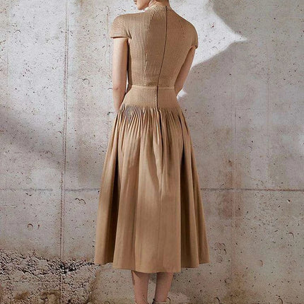 V-neck Bowknot High-Waisted Pleated A-line Evening Dress for Women