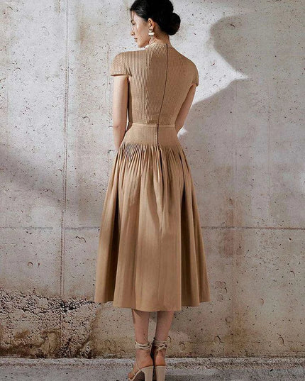 V-neck Bowknot High-Waisted Pleated A-line Evening Dress for Women