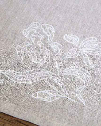 Iris Blossom Embroidered Linen Napkin Collection - Luxurious European Flax Tableware