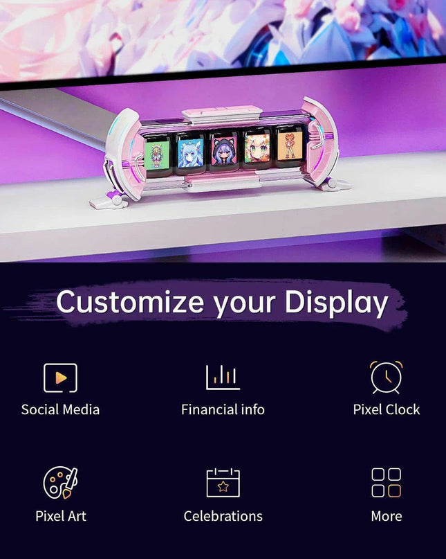 Pixel Paradise Divoom Times Gate Digital Clock for Gamers | Creative Display & Social Media Hub (Pink)