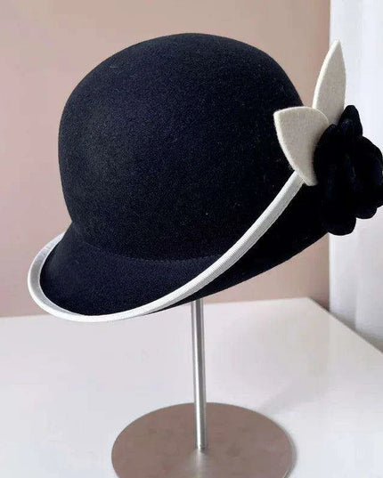 Elegant Camellia Wool Felt Top Hat - Women's Autumn/Winter Fashion Essential