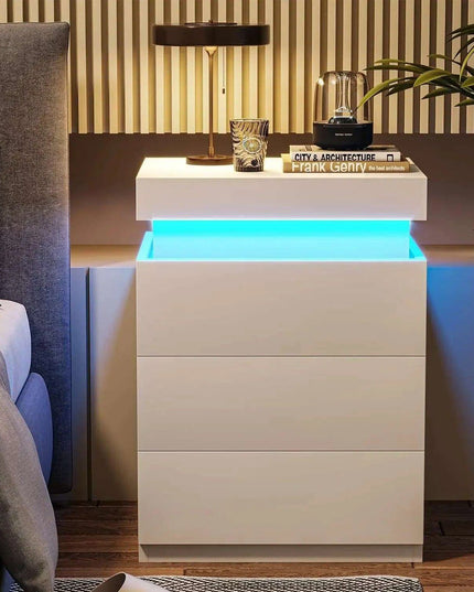 Modern Smart LED Nightstand with Customizable Ambiance and Integrated Charging Station