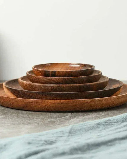 Acacia Wood Japanese Tableware Collection - Stylish Plates & Serving Tray for All Occasions