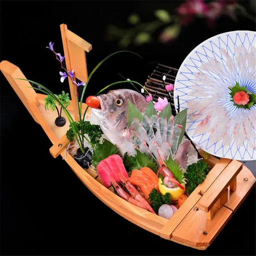Handcrafted Japanese Sushi Serving Boat - Elegant Wooden Tray for Seafood Presentation
