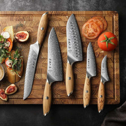Luxury 73-Layer Damascus Steel Chef's Knife Set with Olive Wood Handles - Ideal for Gifting