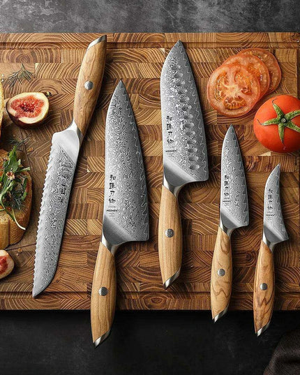 Luxury 73-Layer Damascus Steel Chef's Knife Set with Olive Wood Handles - Ideal for Gifting