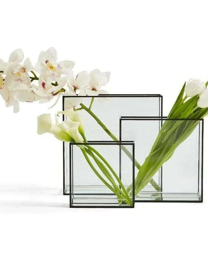 Elegant Trio of Modern Square Vases with Sleek Black Accents for Home and Garden Styling