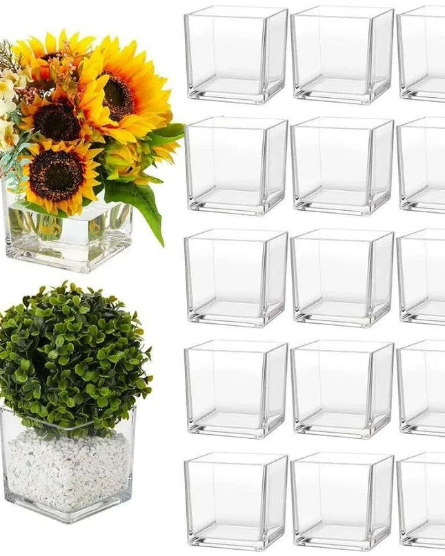 Stylish 16-Piece Square Glass Vase Set - Crystal Clear Home Accent Decor