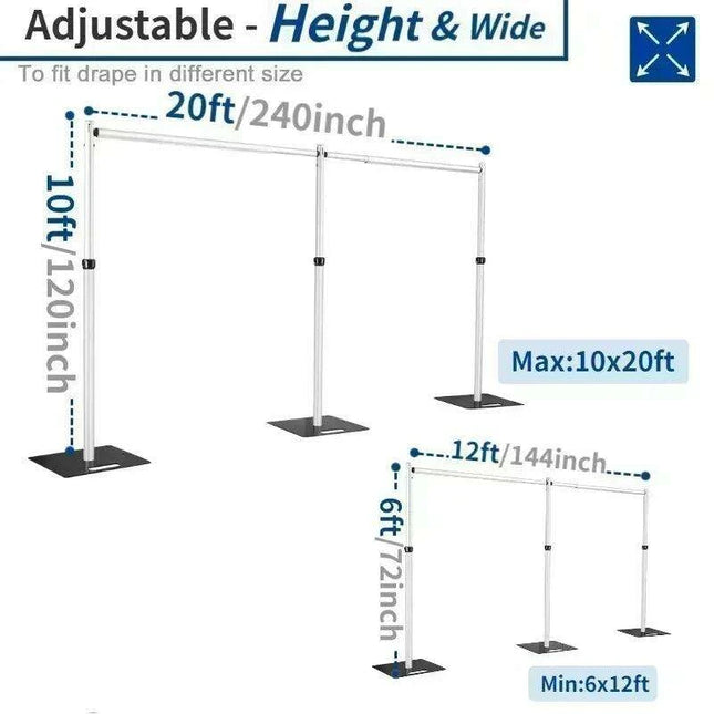Premium 10x20ft Adjustable Aluminum Backdrop Stand for Events, Celebrations, and Photo Displays