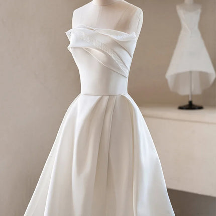 Kurtkameska Elegant White Satin Strapless Wedding Dress 2026