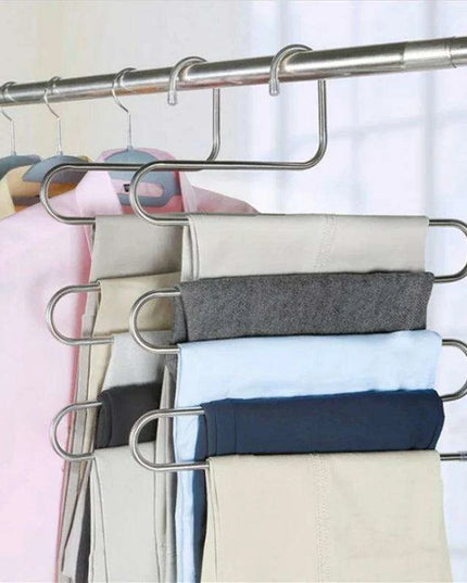 Streamlined 5-Tier Stainless Steel Pant Holder with Advanced Grip Technology for Closet and Bathroom Organization