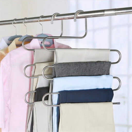 5-Tier Stainless Steel Pant Holder with Anti-Slip Feature for Enhanced Wardrobe and Bathroom Organization
