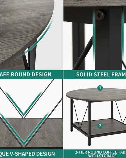 Modern Rustic Round Coffee Table with Generous Storage and Stylish Design