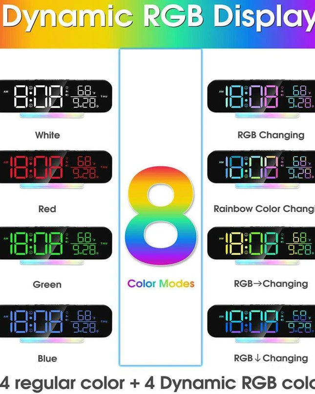 Dual Alarm Vibrating Clock with RGB LED Night Light and Bed Shaker - Loud Wake-Up Alarm