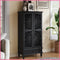 Accent Cabinet with Doors 55" Tall Vintage Storage Black Mid Century Hollow Carved Pantry 1 Drawer Living Room Entryway Hallway accent-cabinet-with-doors-55-tall-vintage-storage-black-mid-century-hollow-carved-pantry-1-drawer-living-room-entryway-hallway