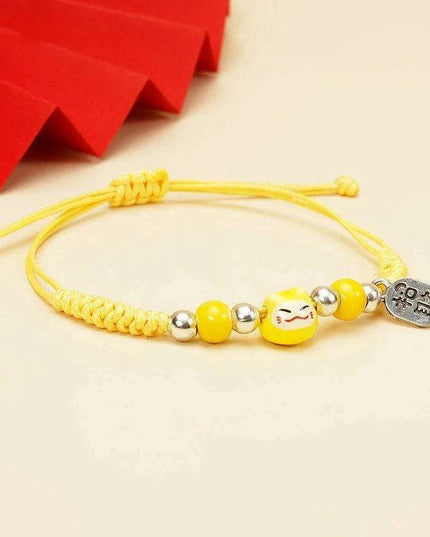 Fortune Bringer Lucky Cat Adjustable Bracelet - Handmade Red Accessory for Positive Energy
