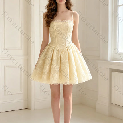 Miro Women's Elegant Lace Mini Dress with Ruffled Sleeves for Parties