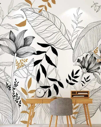 Serene Tropical Paradise Abstract Mural Wallpaper - Elegant Botanical Decor for Stylish Homes