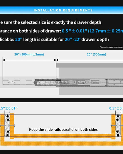 24" Premium Galvanized Steel Push-to-Open Drawer Slides - Heavy-Duty Pair for Cabinetry