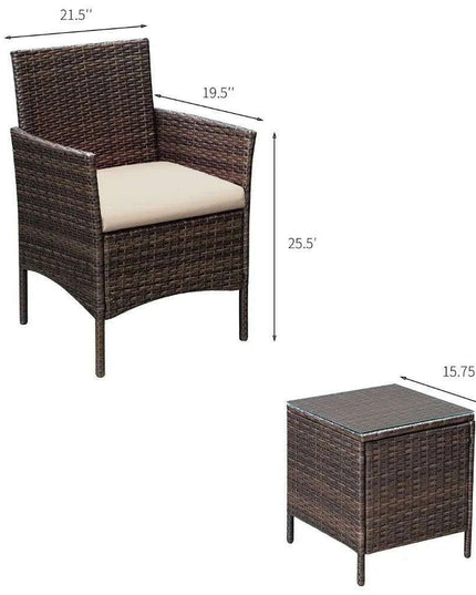 Brown and Beige Lightweight 3-Piece Rattan Outdoor Seating Set with Cushions
