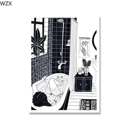 Whimsical Nordic Elegance: Humorous Wall Art for the Modern Bathroom