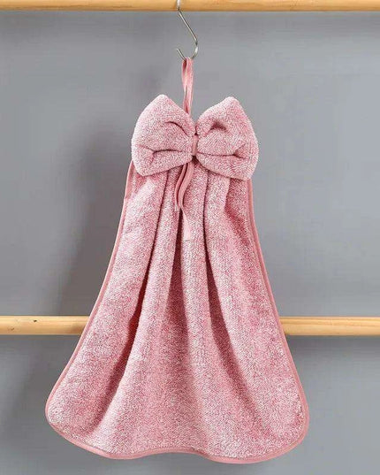 Elegant Bowknot Coral Velvet Hand Towels - Chic and Functional Home Essentials