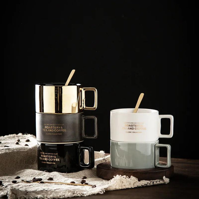 Luxurious Hand-Painted European Ceramic Coffee Mug Set with Gold Detailing - 110ml