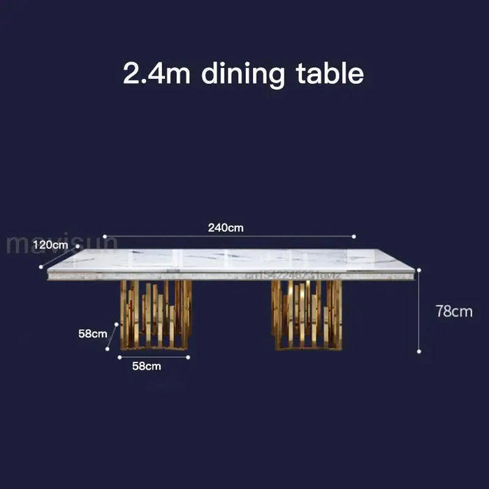Exquisite Italian-Inspired White Marble Dining Set with Sleek Stainless Steel Chairs - Limited Edition