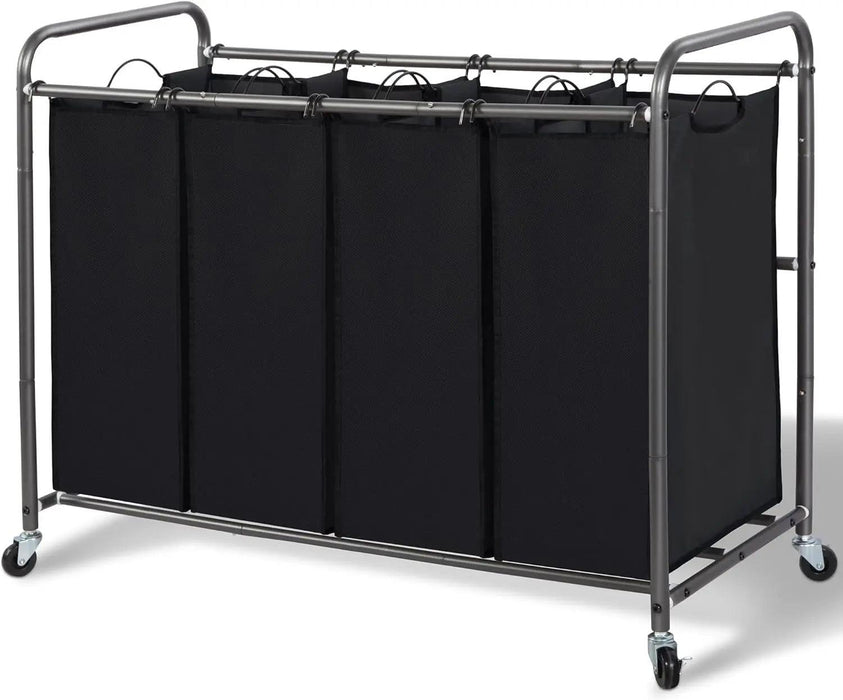 Laundry Cart 4-Bag Sorter with Wheels and Removable Bags