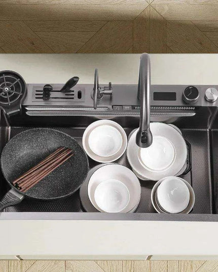 Sleek 304 Stainless Steel Waterfall Kitchen Sink Set with Touch-Control Faucet - Above Counter Installation