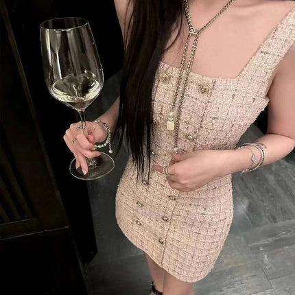 Korean-Inspired Sleeveless Pink Mini Dress for Women - Trendy Y2K Style Perfect for Parties and Office Wear