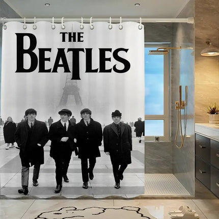 B-Beatles Rock Band Printed Shower Curtain with 12 Hooks