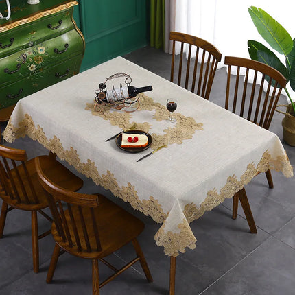Warm Textile Home White Linen Cotton Rectangular Table Cover with Lace