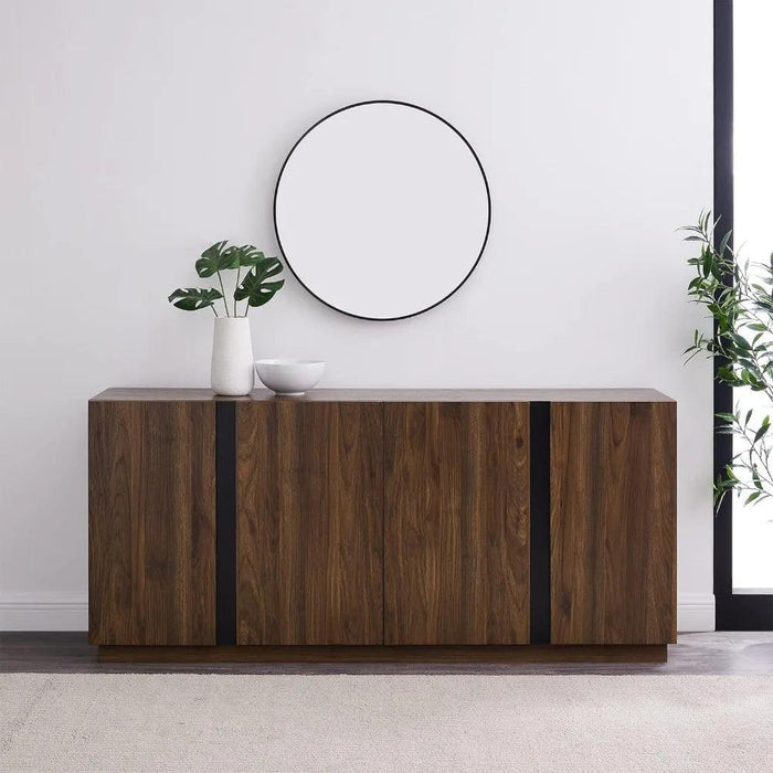 Sleek Contemporary Dark Walnut 4-Door Cutlery Storage Cabinet with Adjustable Shelves - Modern Design, 15.75" Deep x 70" Wide x 31" High, Free Shipping Included