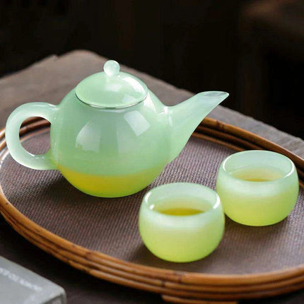 Sophisticated Jade Porcelain Glass Teapot Set with Stainless Steel Infuser - Ideal for Tea Aficionados