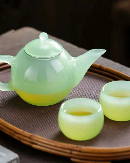 Sophisticated Jade Porcelain Glass Teapot Set with Stainless Steel Infuser - Ideal for Tea Aficionados